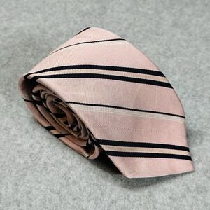 Vintage Allen Solly Pink Repp Striped Silk Tie England Woven USA Made 57x3in